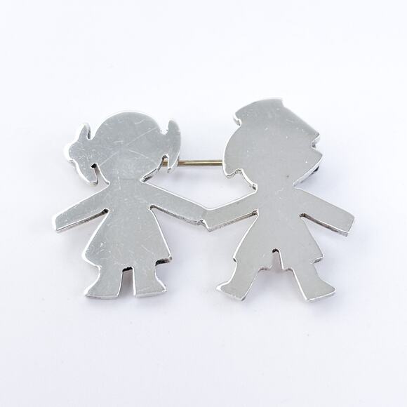 Vintage Mexico Taxco TH-53 Sterling Silver 925 Girl and Boy Silhouette Brooch - Picture 2 of 7